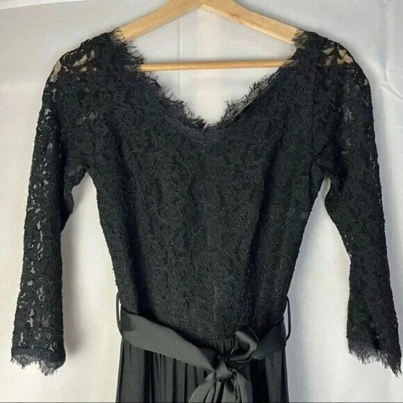Mango Suit Black Lace Long Sleeve Maxi Formal Fit & Flare Dress XS - Picture 3 of 8